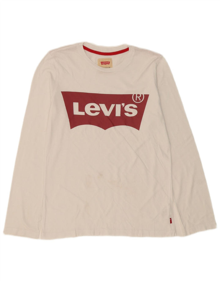 LEVI'S Boys Graphic Top Long Sleeve 13-14 Years White Cotton