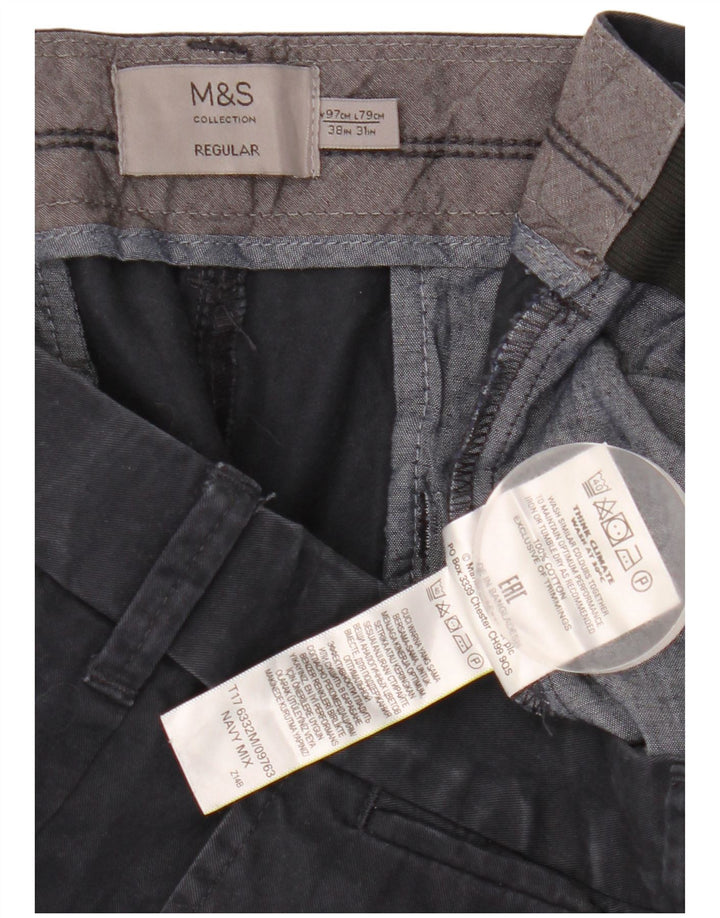 Marks & Spencer Mens Straight Regular Chino Trousers W38 L31 Navy Blue