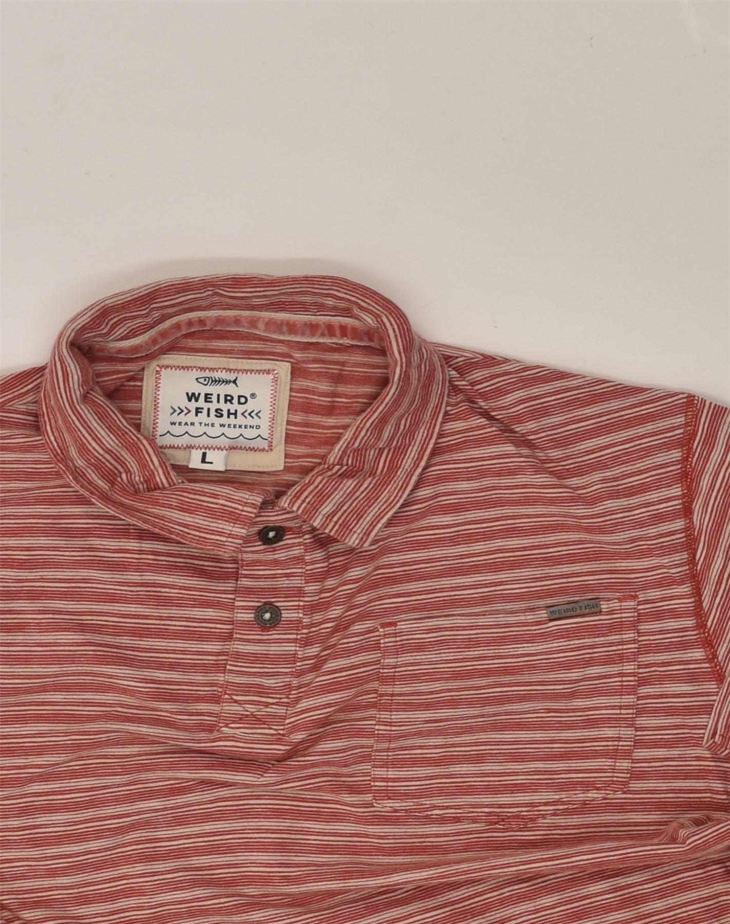 WEIRD FISH Mens Polo Shirt Large Red Striped Cotton, Vintage & Second-Hand Clothing  Online