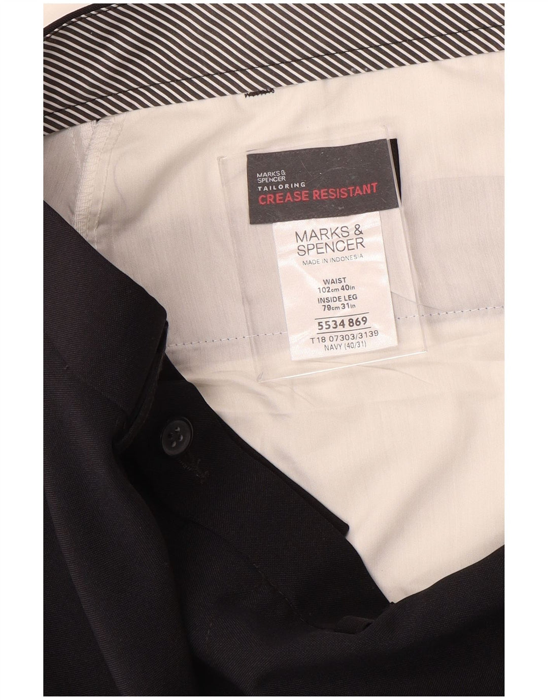 Marks & Spencer Mens Straight Suit Trousers W40 L31 Navy Blue Polyester