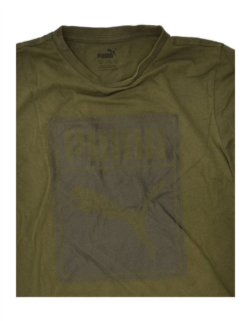PUMA Boys Graphic T-Shirt Top 11-12 Years Khaki Cotton | Vintage Puma | Thrift | Second-Hand Puma | Used Clothing | Messina Hembry 