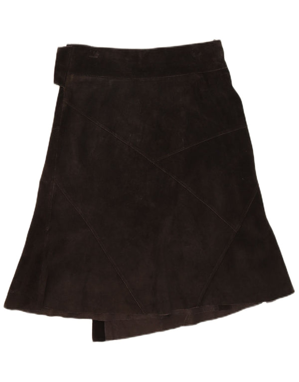 Vintage Womens Leather Wrap Skirt EU 36 Small W30 Brown