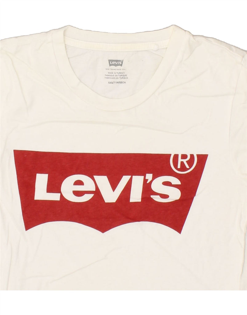 LEVI'S Womens Graphic T-Shirt Top UK 2 2XS Off White Cotton | Vintage Levi's | Thrift | Second-Hand Levi's | Used Clothing | Messina Hembry 