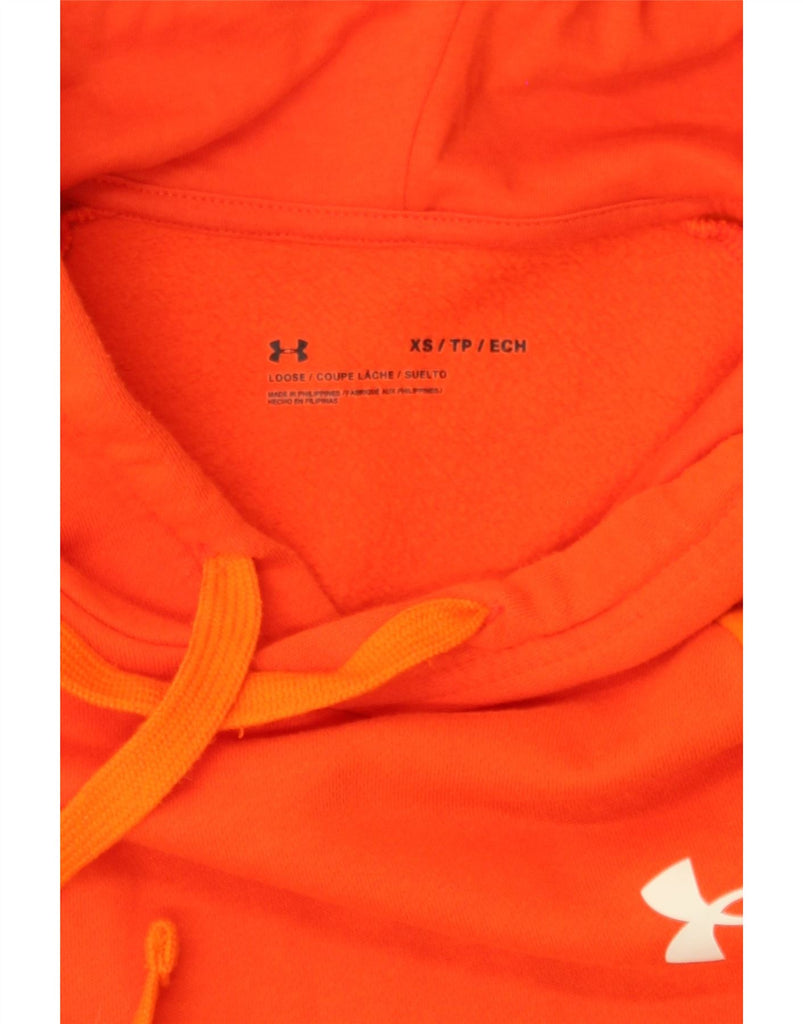 UNDER ARMOUR Mens Loose Fit Hoodie Jumper XS Orange Colourblock Cotton Vintage Under Armour and Second-Hand Under Armour from Messina Hembry 