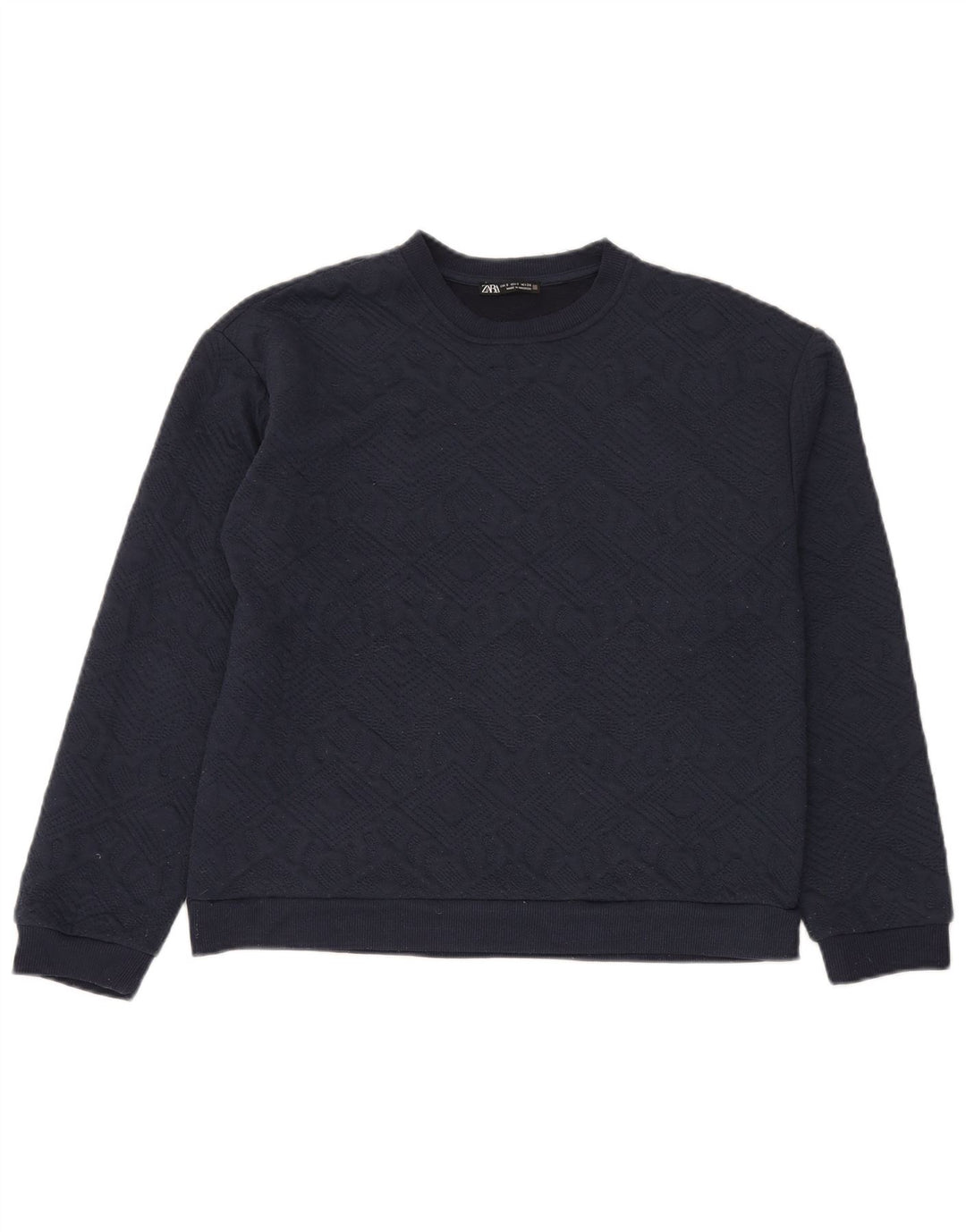 Zara Mens Sweatshirt Jumper Small Navy Blue Argyle/Diamond