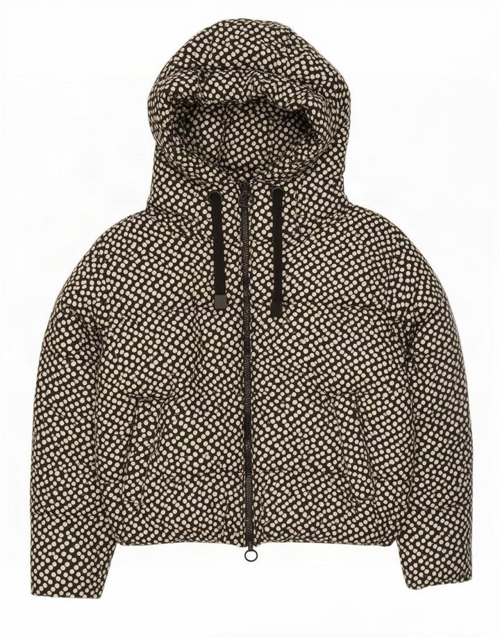 Zara Womens Hooded Oversized Padded Jacket UK 10 Small Black Polka Dot