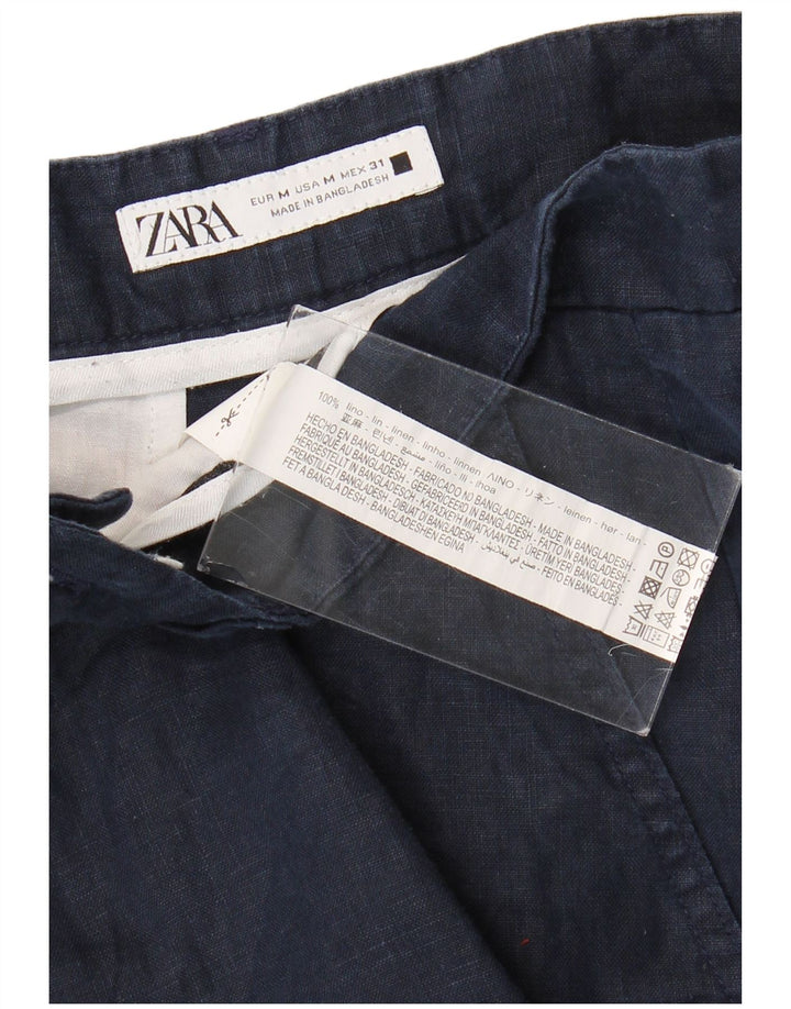 Zara Mens Chino Shorts Medium W31  Navy Blue Linen