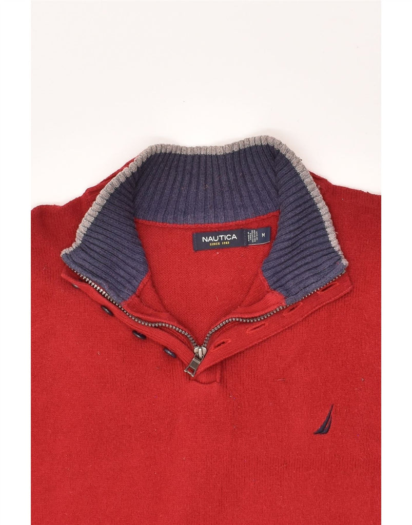 NAUTICA Mens Zip Neck Jumper Sweater Medium Red Cotton | Vintage Nautica | Thrift | Second-Hand Nautica | Used Clothing | Messina Hembry 