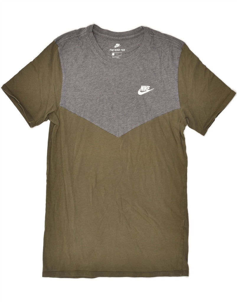 NIKE Mens T-Shirt Top Small Khaki Colourblock Cotton | Vintage Nike | Thrift | Second-Hand Nike | Used Clothing | Messina Hembry 