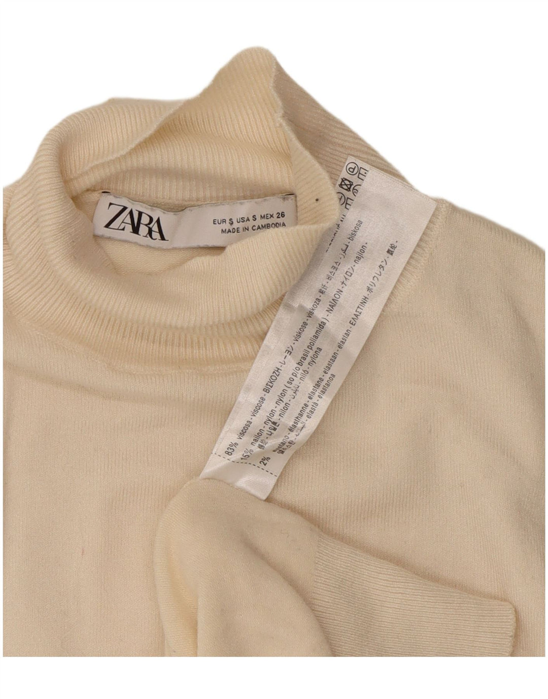 Zara Womens Turtle Neck Jumper Sweater UK 10 Small Off White Viscose