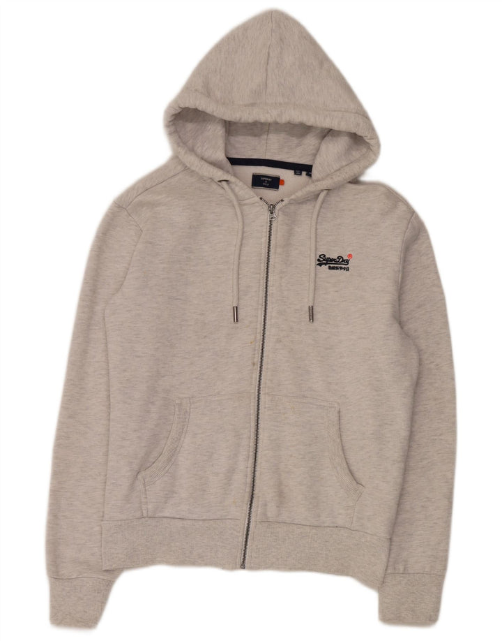 Superdry Mens Zip Hoodie Sweater Medium Grey Cotton