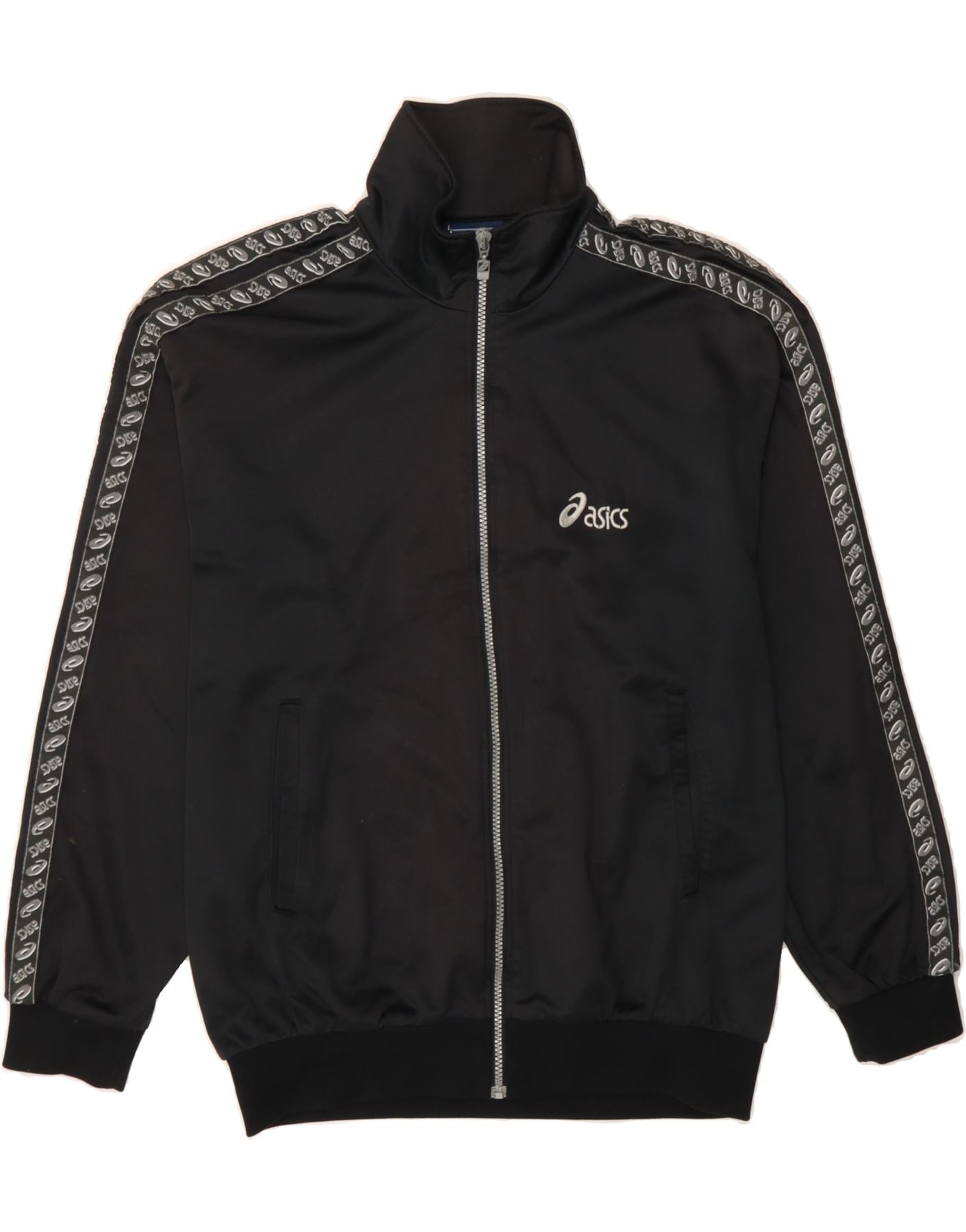 ASICS Mens Graphic Tracksuit Top Jacket Large Black Vintage Asics and Second-Hand Asics from Messina Hembry 