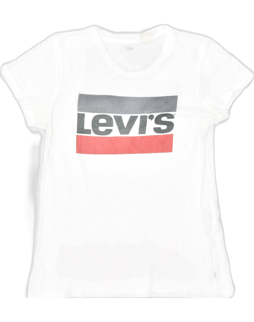 LEVI'S Womens Graphic T-Shirt Top UK 6 XS White Cotton | Vintage | Thrift | Second-Hand | Used Clothing | Messina Hembry 