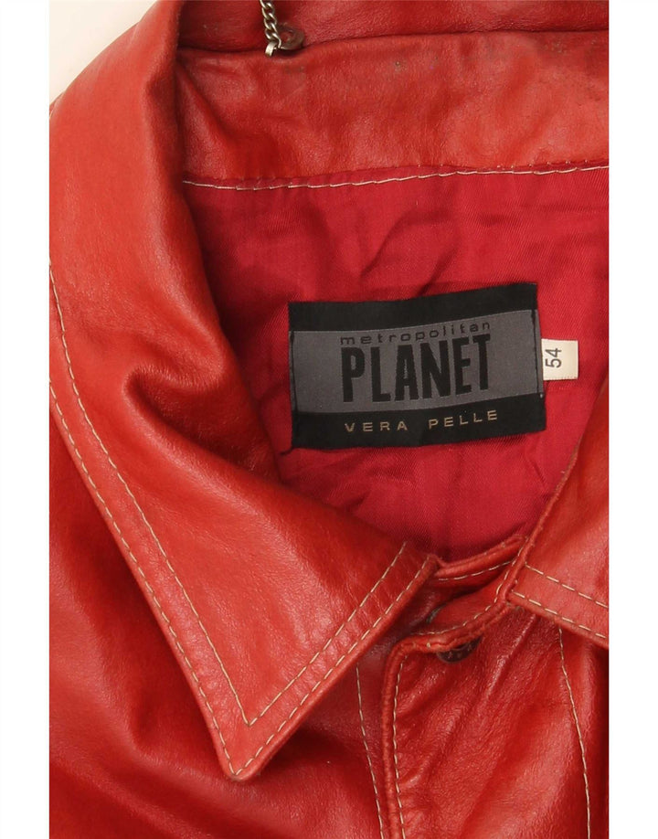 Planet Mens Leather Jacket IT 54 2XL Red