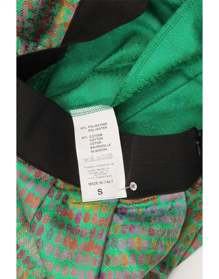 Vintage Womens Mini Skirt Small W24 Green Spotted Polyester