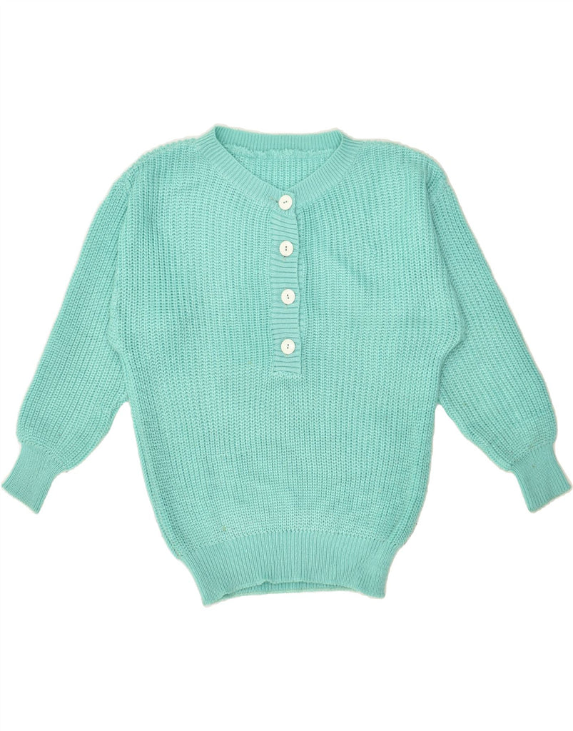 VINTAGE Womens V-Neck Jumper Sweater EU 38/40 Medium Turquoise Polyester | Vintage Vintage | Thrift | Second-Hand Vintage | Used Clothing | Messina Hembry 