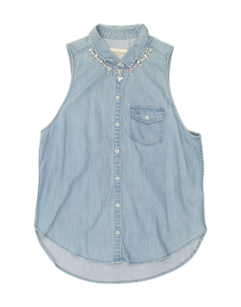 ABERCROMBIE & FITCH Womens Sleeveless Denim Shirt UK 10 Small Blue | Vintage Abercrombie & Fitch | Thrift | Second-Hand Abercrombie & Fitch | Used Clothing | Messina Hembry 