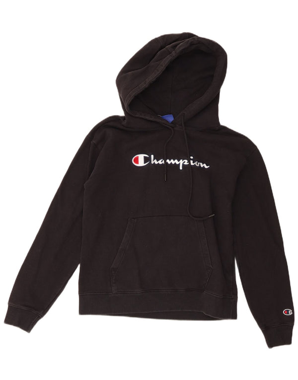 Champion Womens Graphic Oversized Hoodie Jumper UK 10 Small Black Cotton