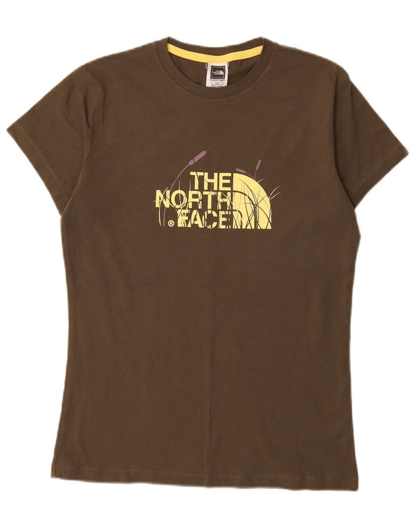 The North Face Womens Graphic T-Shirt Top UK 16 Large Khaki Cotton