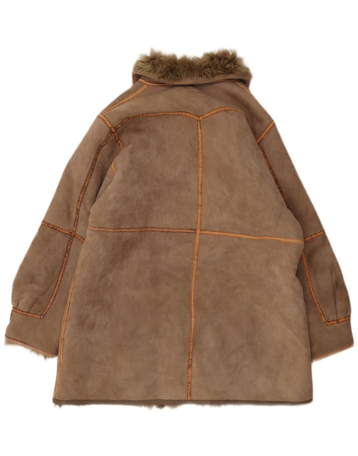 VINTAGE Womens Shearling Coat UK 16 Large Brown