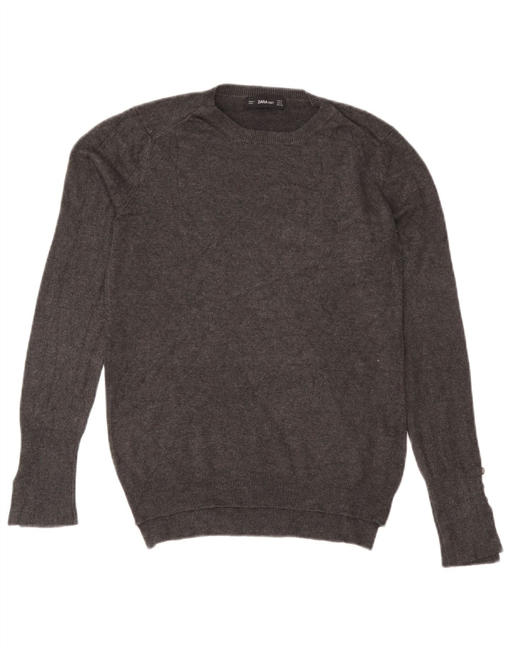Zara Womens Crew Neck Jumper Sweater UK 12 Medium Grey Flecked Viscose
