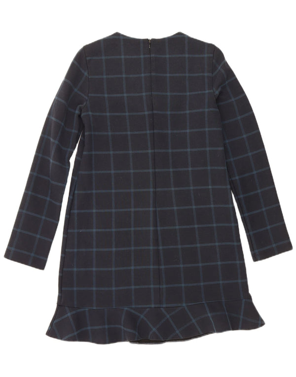 Zara Womens Long Sleeve Shift Dress UK 10 Small Navy Blue Check