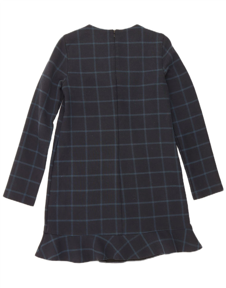Zara Womens Long Sleeve Shift Dress UK 10 Small Navy Blue Check