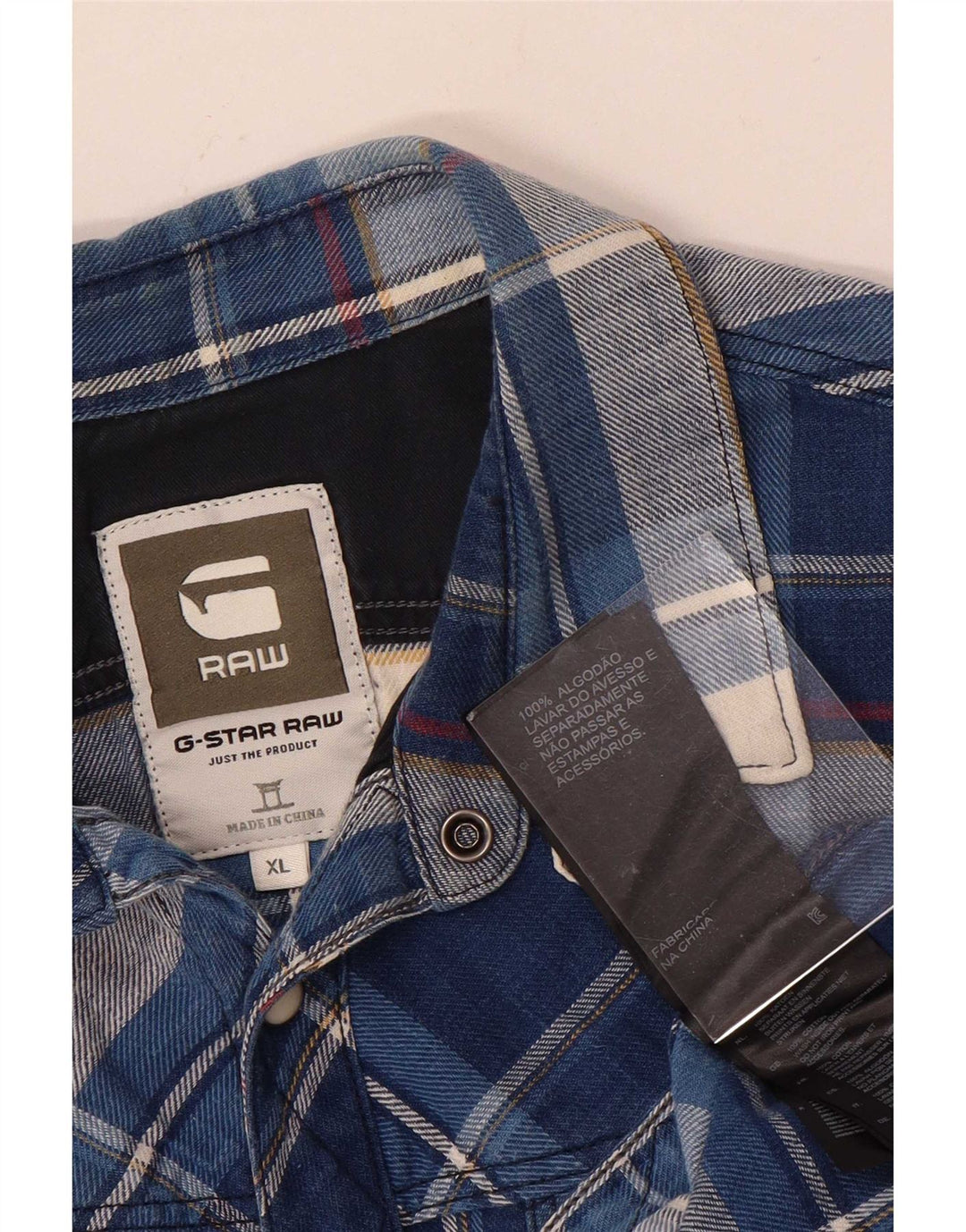 G-Star Mens Flannel Shirt XL Blue Plaid Cotton
