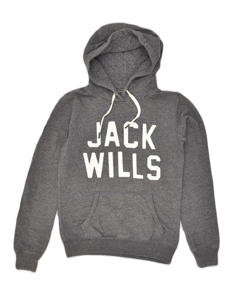 JACK WILLS Womens Graphic Hoodie Jumper UK 8 Small Grey Cotton | Vintage Jack Wills | Thrift | Second-Hand Jack Wills | Used Clothing | Messina Hembry 