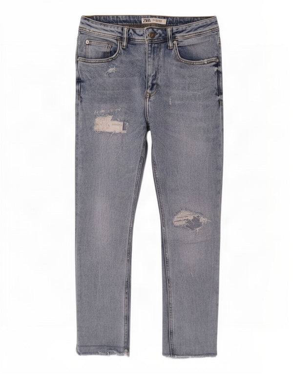 Zara Mens Distressed Cropped Jeans EU 40 Medium W31 L25 Blue