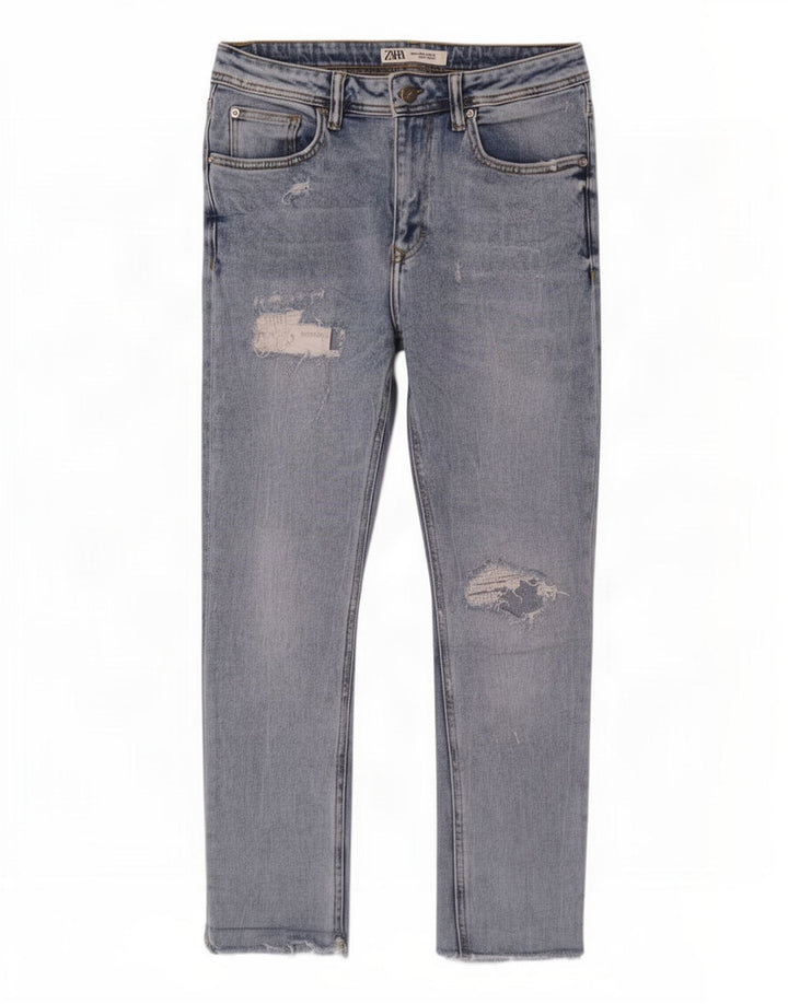 Zara Mens Distressed Cropped Jeans EU 40 Medium W31 L25 Blue