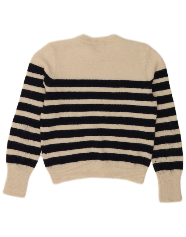 Zara Womens Crop Crew Neck Jumper Sweater UK 14 Large White Striped