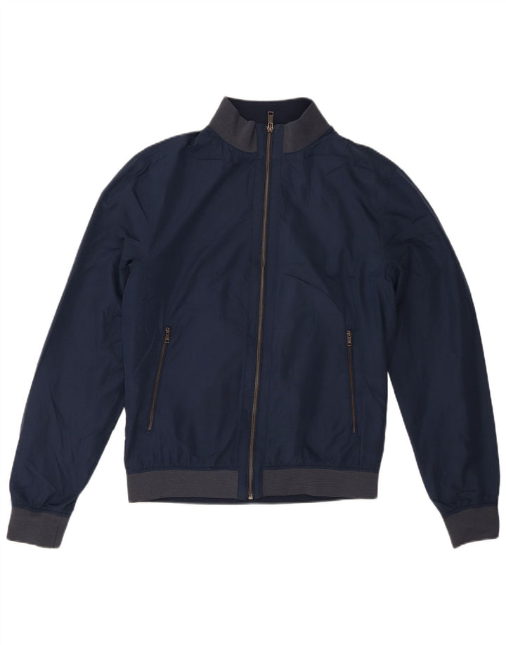 Zara Mens Bomber Jacket UK 38 Medium Navy Blue Polyester