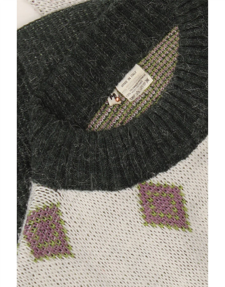 VINTAGE Mens Crew Neck Jumper Sweater Medium Green Fair Isle Cotton Vintage Vintage and Second-Hand Vintage from Messina Hembry 