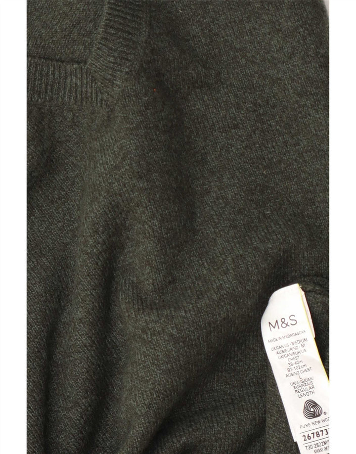 Marks & Spencer Mens V-Neck Jumper Sweater Medium Green Wool