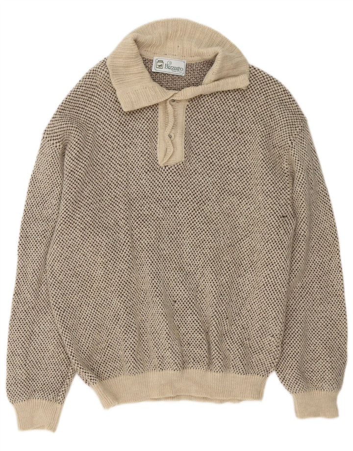 Bizzarro Mens Button Neck Jumper Sweater IT 48 Medium Beige Flecked