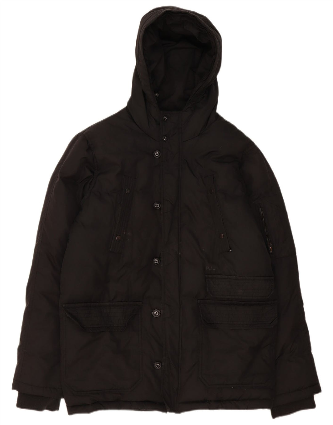 PEPE Jeans Mens Hooded Padded Jacket UK 38 Medium Black Polyester