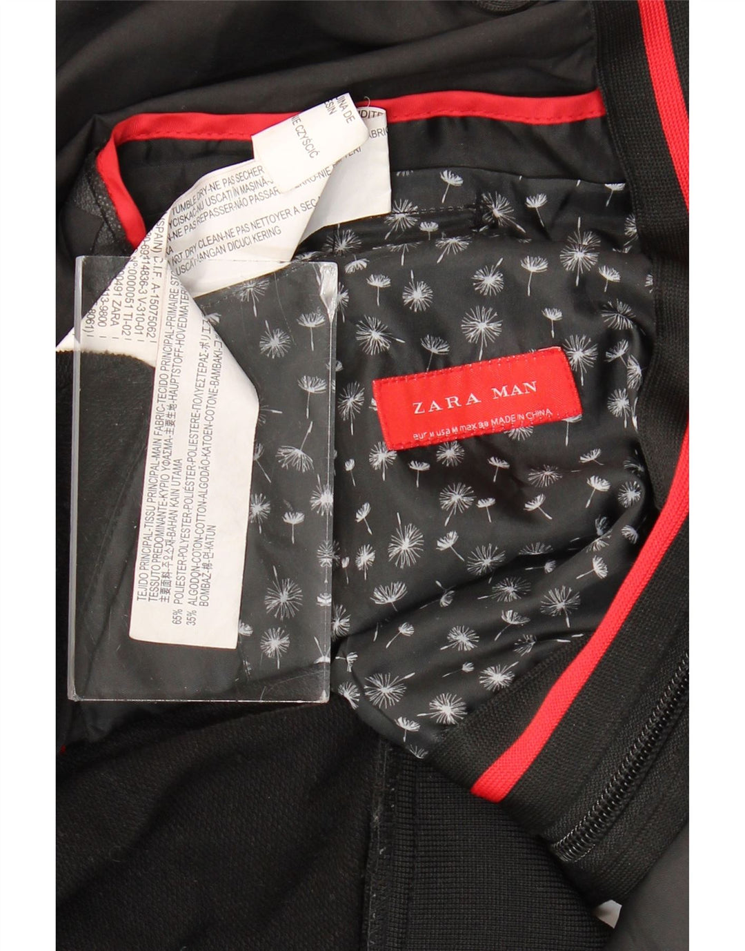 Zara Mens Hooded Bomber Jacket UK 38 Medium Black Colourblock Polyester