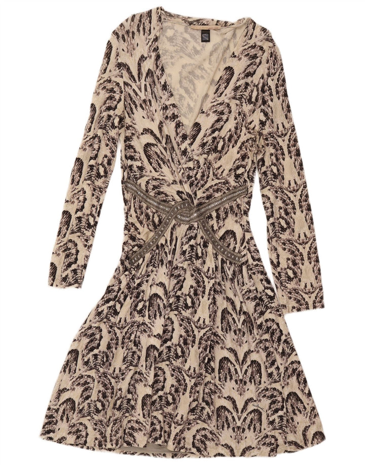 Roberto Cavalli Womens Abstract Pattern A-Line Dress IT 46 Large Off White