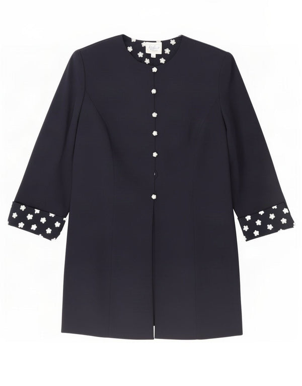Luisa Spagnoli Womens Longline Blazer Jacket IT 48 XL Navy Blue Floral