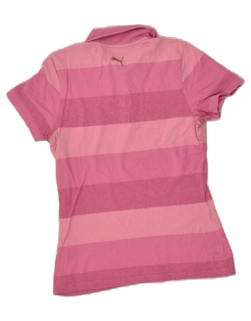 PUMA Womens Polo Shirt UK 10 Small Pink Striped Cotton | Vintage Puma | Thrift | Second-Hand Puma | Used Clothing | Messina Hembry 