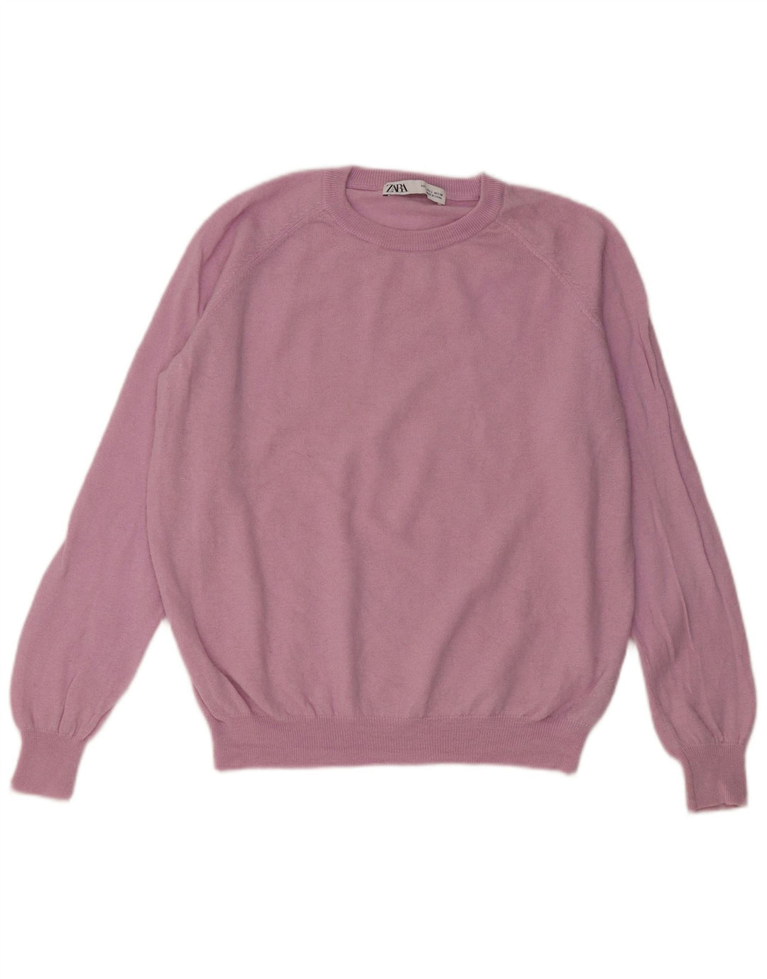 Zara Womens Crew Neck Jumper Sweater UK 16 Large Pink Wool