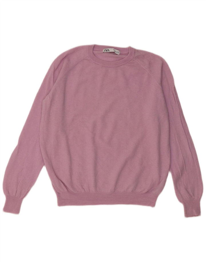 Zara Womens Crew Neck Jumper Sweater UK 16 Large Pink Wool