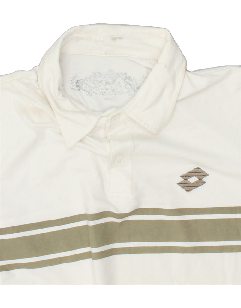 LOTTO Mens Slim Polo Shirt XL White Striped Cotton | Vintage Lotto | Thrift | Second-Hand Lotto | Used Clothing | Messina Hembry 