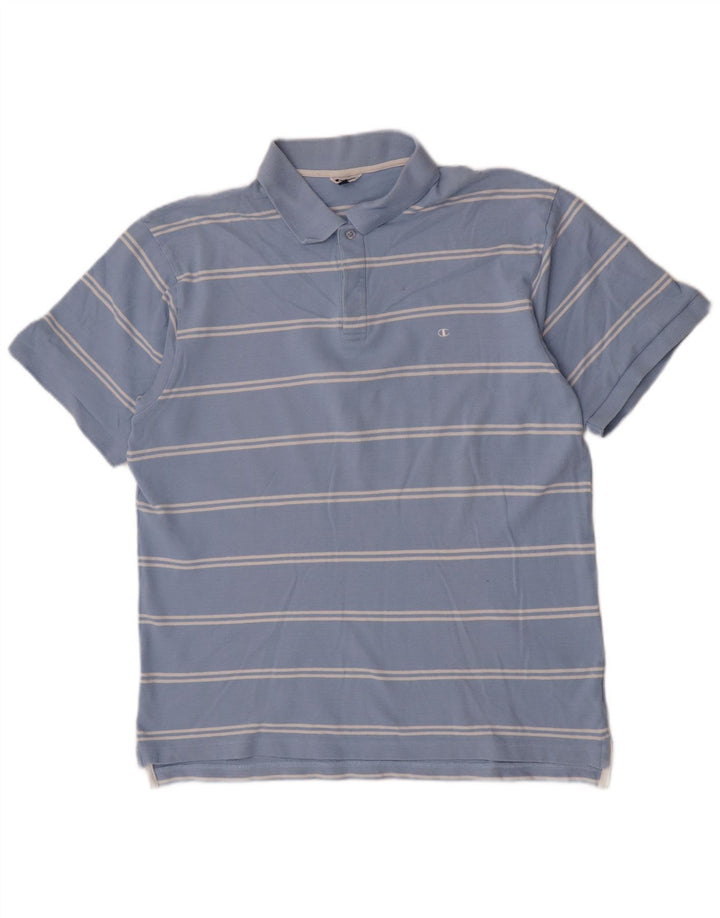 Champion Mens Polo Shirt 2XL Blue Striped Cotton