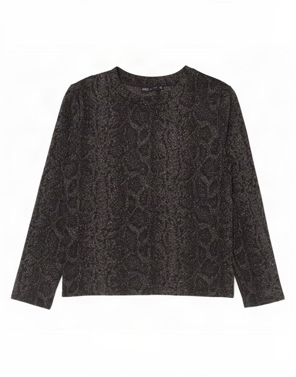 Marks & Spencer Womens Top Long Sleeve UK 12 Medium Grey Animal Print