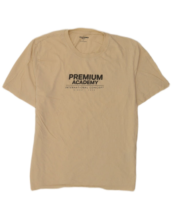 Jack & Jones Mens Graphic T-Shirt Top XL Beige Cotton