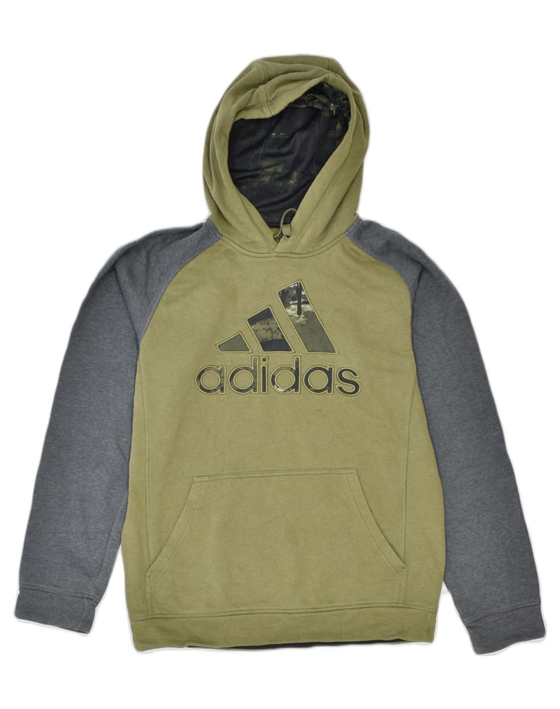 ADIDAS Mens Graphic Hoodie Jumper Small Khaki Colourblock Cotton | Vintage | Thrift | Second-Hand | Used Clothing | Messina Hembry 