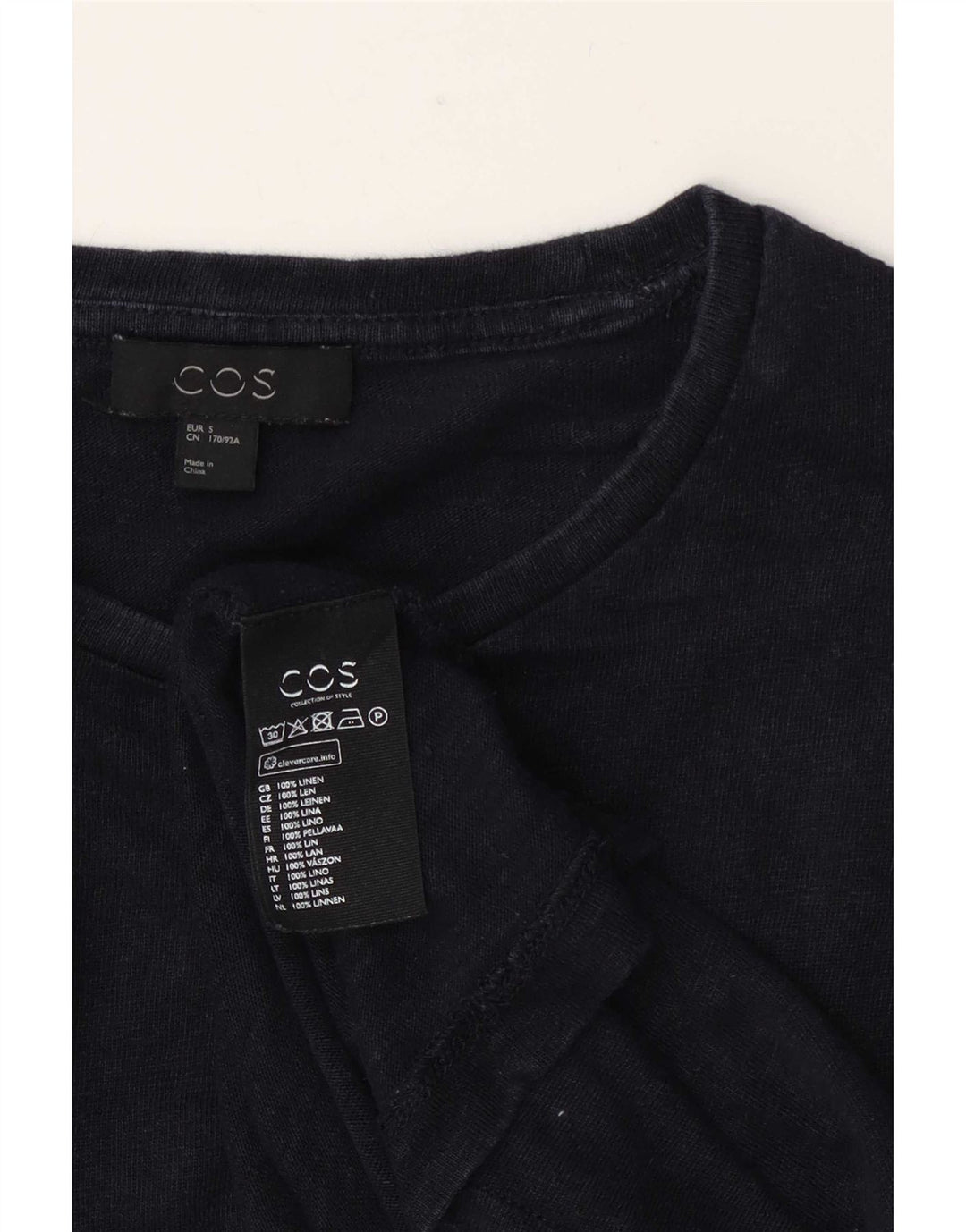 Cos Mens T-Shirt Top Small Navy Blue Linen