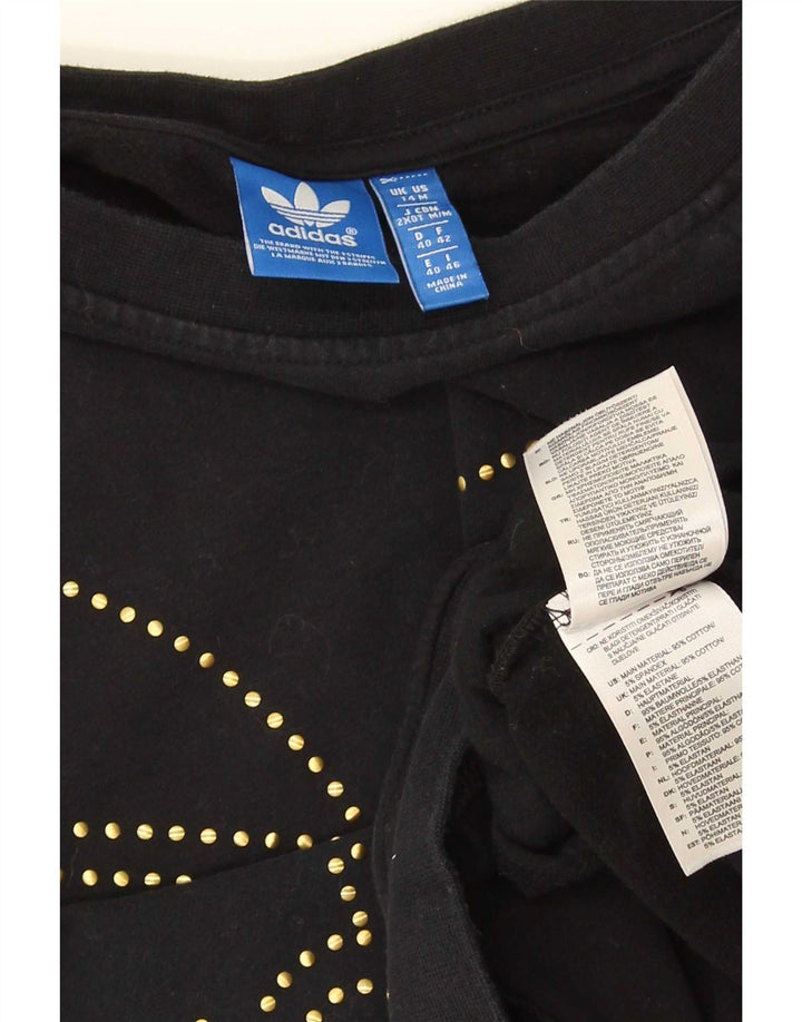 Adidas Womens Graphic Sweatshirt Jumper UK 14 Medium Black Cotton